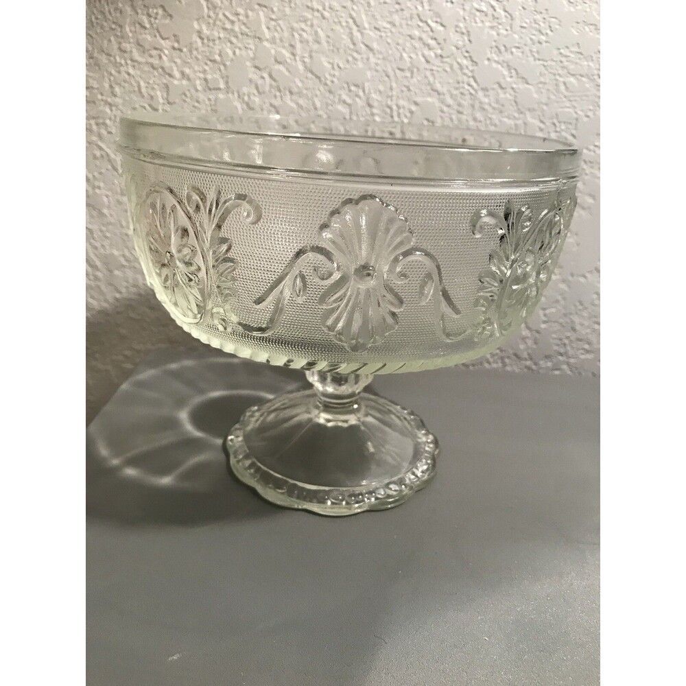 Vintage Pressed Clear Glass Candy Fruit Bowl Pedestal Heavy